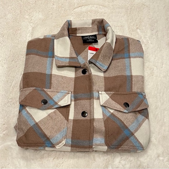 HFX Women's Heavy Flannel Plaid Shirt Jacket (Blue/Camel, Size M) - Picture 11 of 13